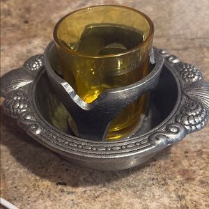Ornate Silver Holder with Amber Glass